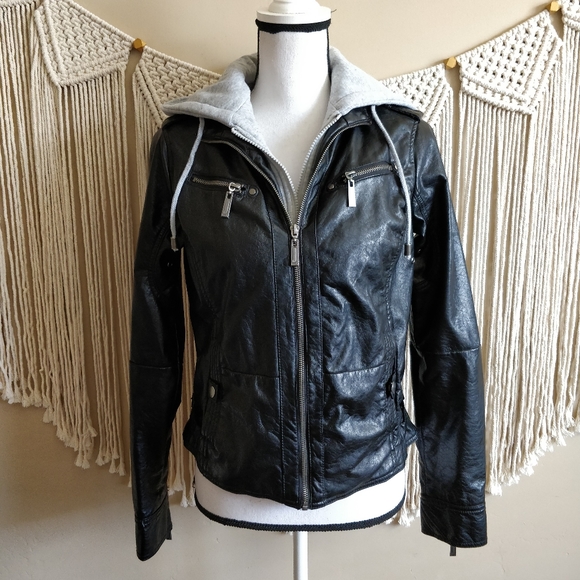 E2 Jackets & Blazers - E2 Black Leather Fur Lined Hooded Leather Jacket S